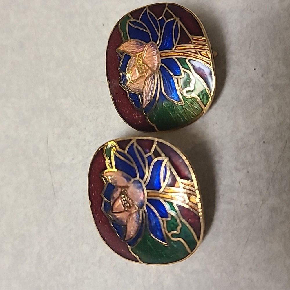 Elegant Floral Enamel Clip On Earrings